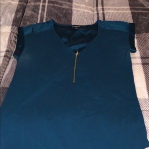 Teal blouse size medium with gold zipper